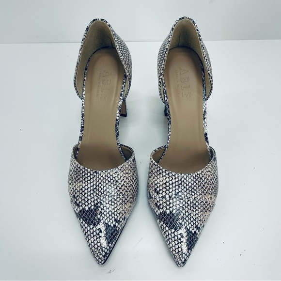 Able Snake Print Leather shoes  Pumps Block Heels Pointed Toe Neutral 10 M - Picture 10 of 10